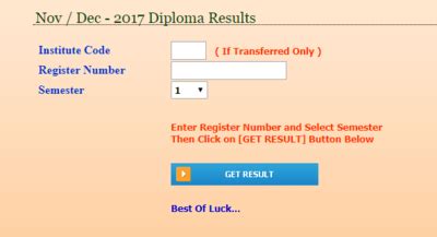 DTE Karnataka Diploma Result 2017 November .